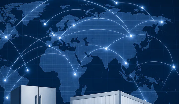 Global trade network illustration connecting sourcing and distribution locations